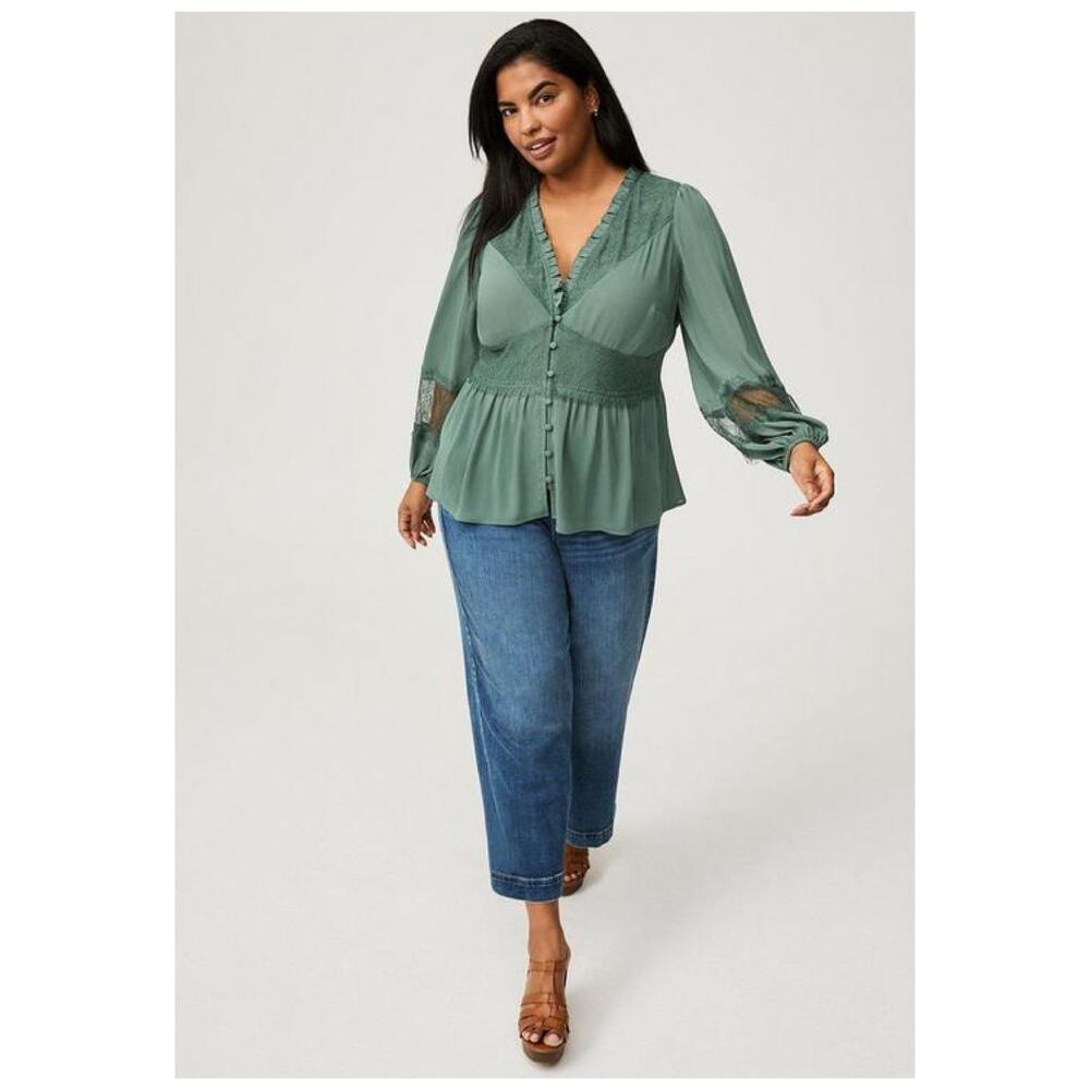 Torrid Green Peplum Lace Mix Blouse Sz.4